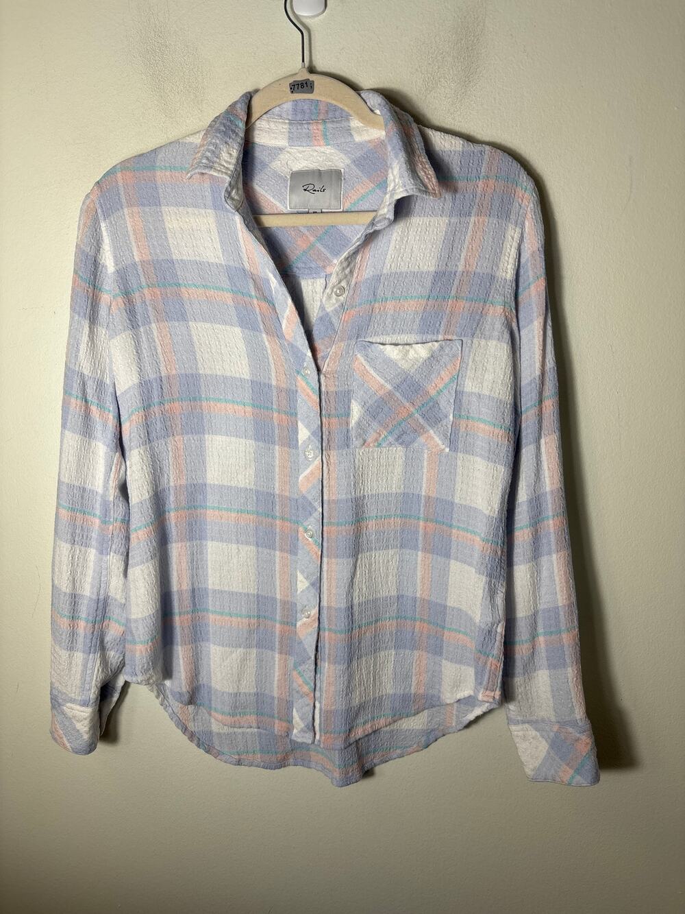 Rails Large Plaid "Brady White Periwinkle Peach" Long Sleeve Top Sz XS